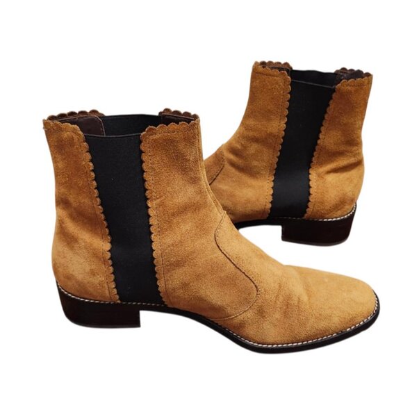 See By Chloe Tan Suede Ankle Boots Women’s Size 41 US 10 Scalloped Trim - Picture 6 of 12